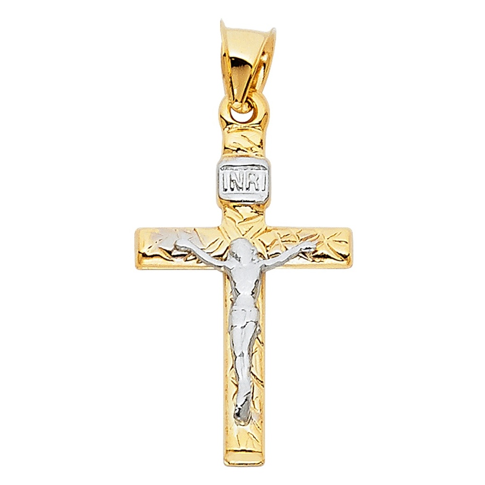 14K Two Tone Crucifix Cross Religious Pendant